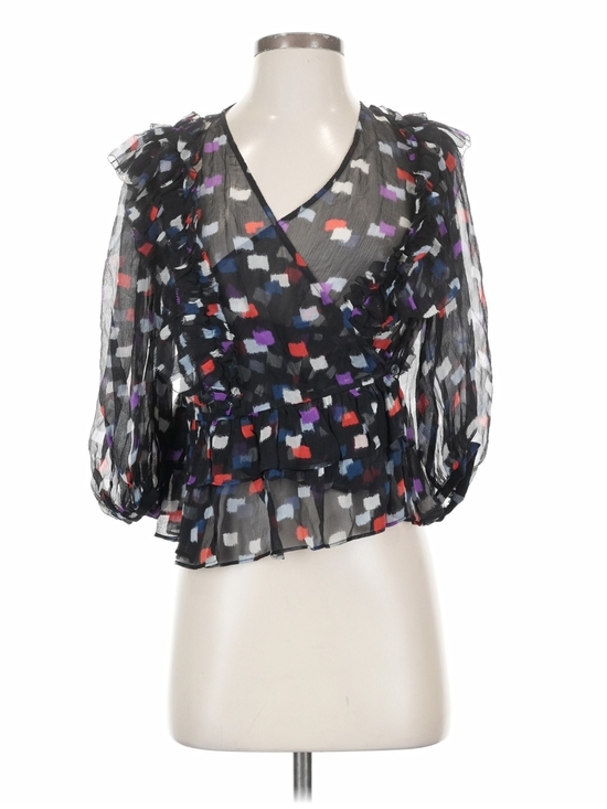 Joie Tops - Joie Black Silk Abstract Squares Wrap Blouse